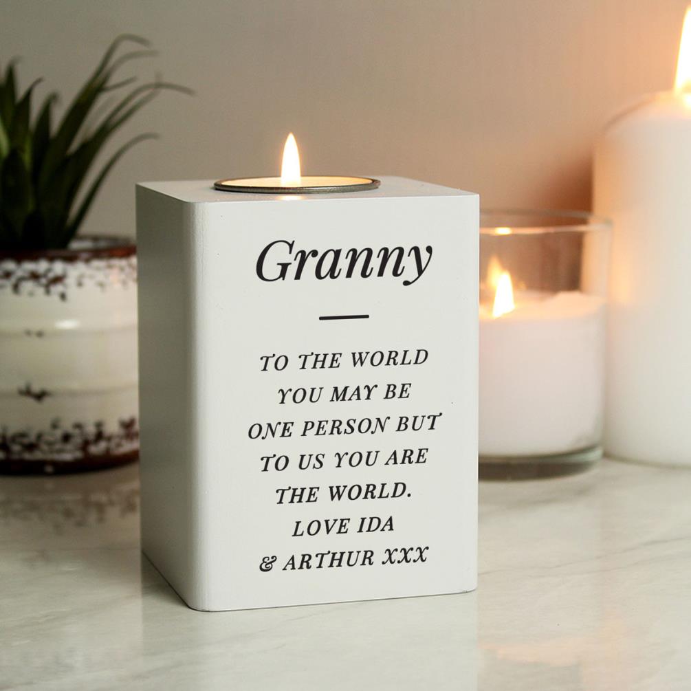 Personalised White Wooden Tea Light Holder Extra Image 4